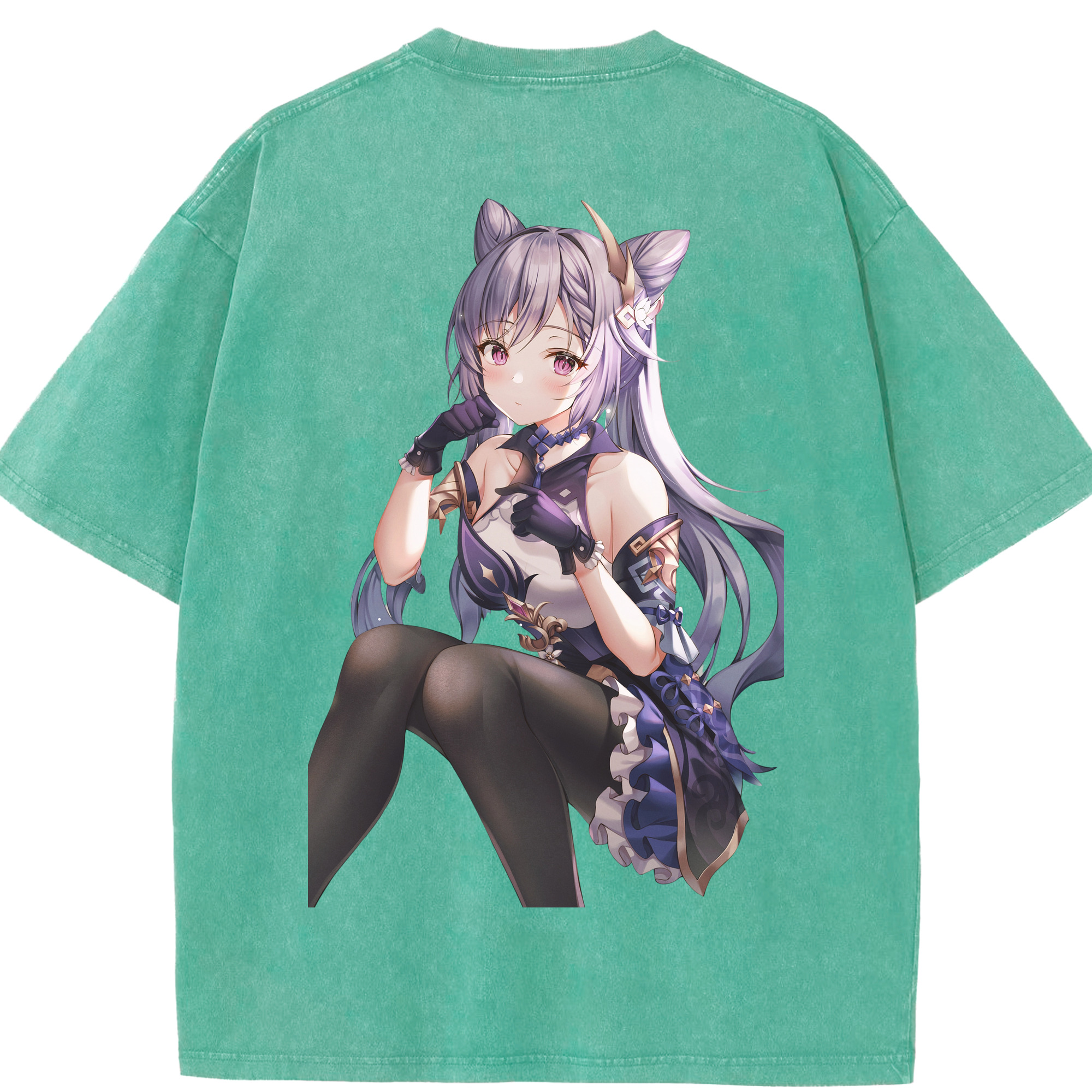 げんし神 刻晴 こくせい genshin Kokusei 綿100% ヴィンテージ風 半袖Tシャツ（背面プリント）